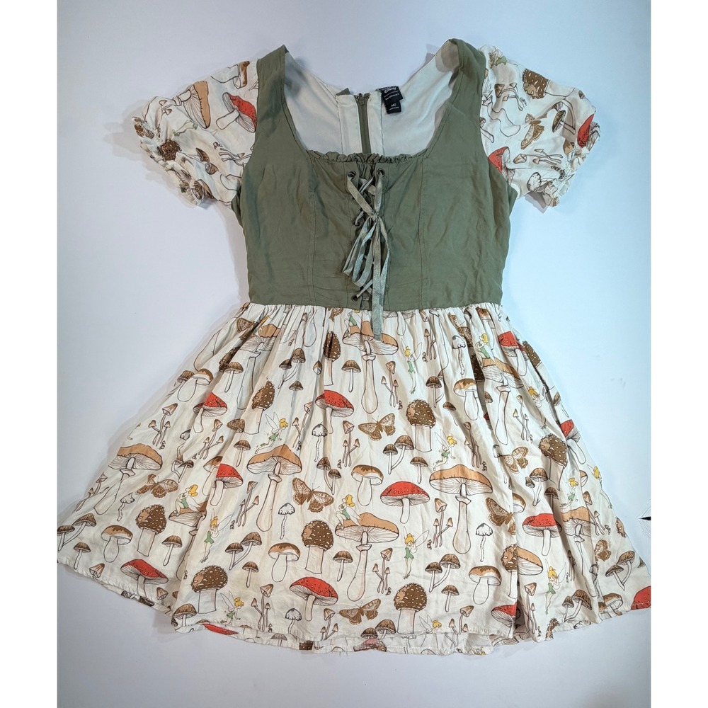 Disney Her Universe Tinker Bell Mushroom Fairy Puff Sleeve Dress Green Medium